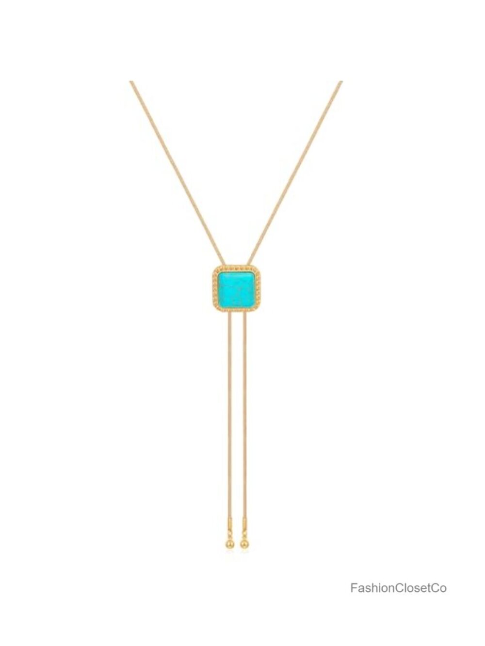 14K Gold Plated Copper Turquoise Lariat Y-Necklace Adjustable